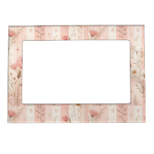 Vintage Pink Flower on Striped Pink Background (1) Magnetic Frame
