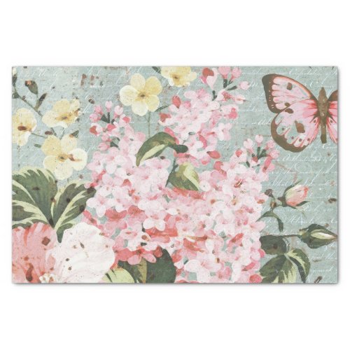 Vintage Pink Flowers and Butterfly Decoupage Tissue Paper