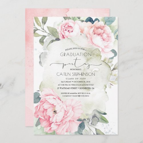 Vintage Pink Flowers and Greenery Graduation Invitation