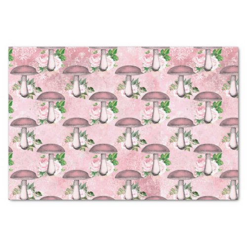 Vintage Pink Flowers and Mushrooms Tissue Paper