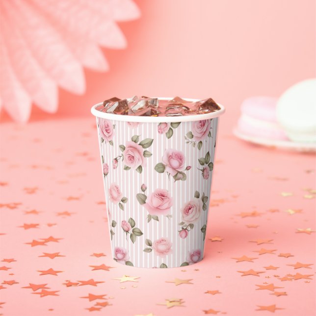 Vintage Pink Flowers Bridal Shower Paper Cups (Insitu)