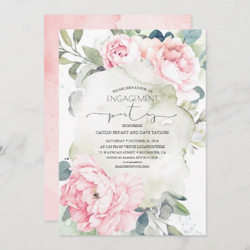 Vintage Pink Flowers Elegant Engagement Party Invitation