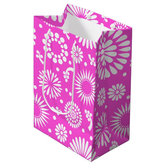 Vintage pink flowers medium gift bag (Front Angled)