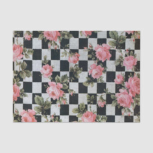 Vintage Pink Flowers on Black and White Tissue Paper
