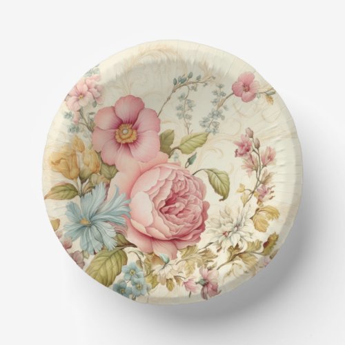 Vintage Pink Flowers Paper Bowl