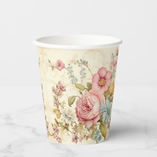 Vintage Pink Flowers Paper Cups