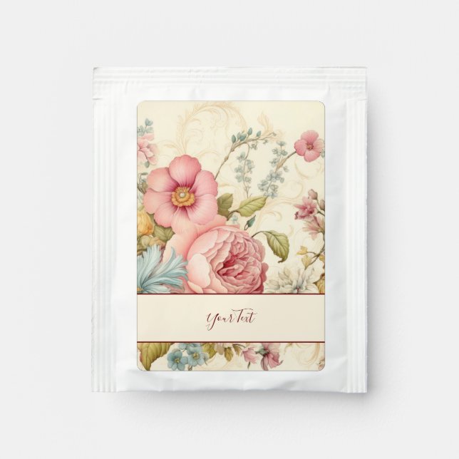 Vintage Pink Flowers Tea Bag Drink Mix (Front)
