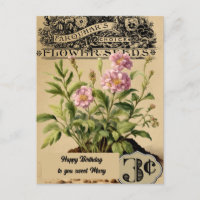Vintage Pink Flowers Three cents Birthday