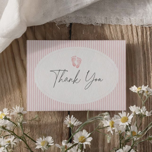 Vintage Pink Footprint Baby Shower Thank You Card (Creator Uploaded)