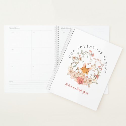 Vintage Pink Fox Florals 1st Year Girl Baby Book Planner