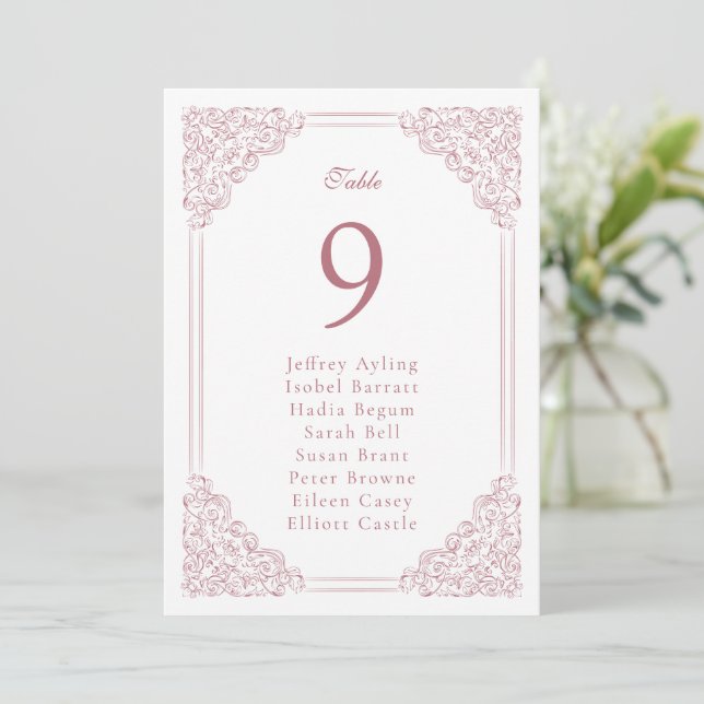 Vintage Pink Frame Table Number Seating Chart (Standing Front)