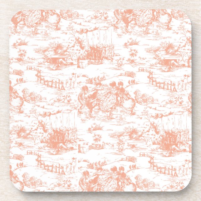 Vintage Pink French Toile Coasters (Front)