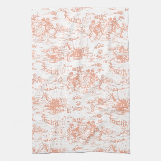 Vintage Pink French Toile Kitchen Towel (Vertical)