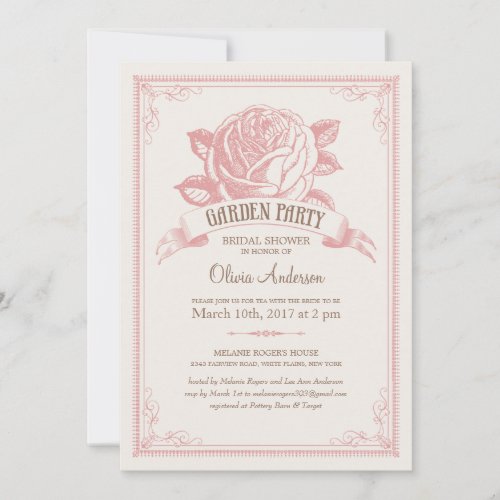 Vintage Pink Garden Party Shower Invitations