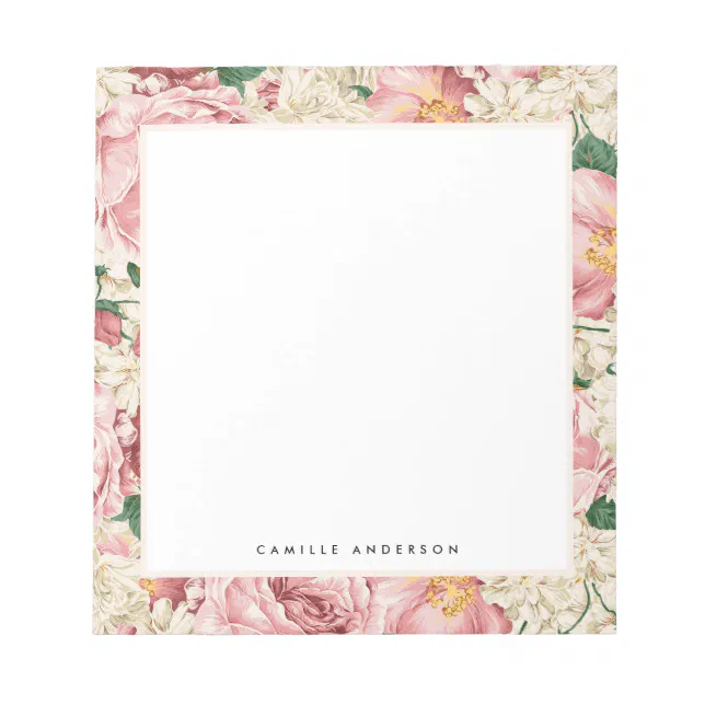 Vintage Pink Garden Roses Pattern Personalized Notepad | Zazzle