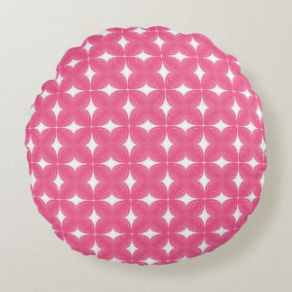 Vintage Pink Geometric Floral Pattern Round Pillow