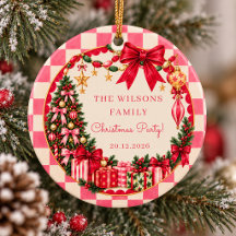Vintage Pink Gingham Bow Christmas Party