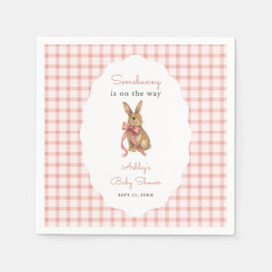 Vintage Pink Gingham Bunny Girl Baby Shower Napkins