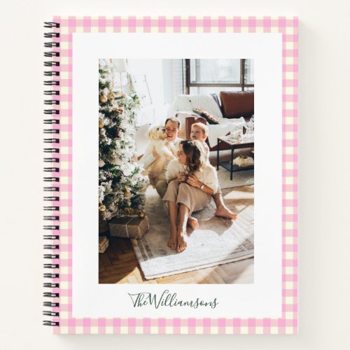 Vintage Pink Gingham Plaid Personalized Photo Notebook