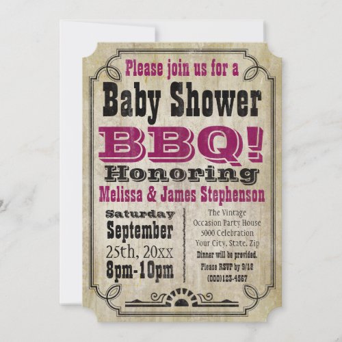 Vintage Pink Girl Baby Shower BBQ Barbeque Baby_Q Invitation