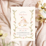 Vintage Pink Girl Baby Shower Invitation<br><div class="desc">This vintage baby shower invitation design features a whimsical watercolor pink floral greenery frame and a cute goose mama & baby. The beautiful ecru background color serves for a vintage effect.</div>