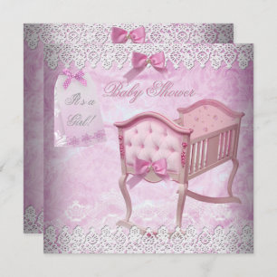 Vintage Pink Girl Baby Shower Lace Crib Invitation