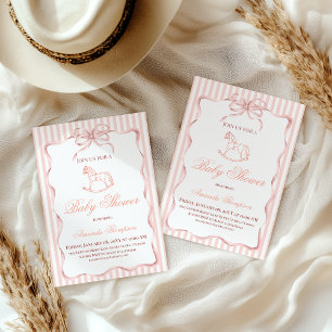 Vintage Pink Girl Rocking Horse Baby Shower Invitation