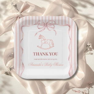Vintage Pink Girl Rocking Horse Baby Shower Paper Plates