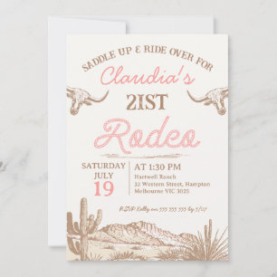 Vintage Pink Girls First Rodeo 21st Birthday Invitation