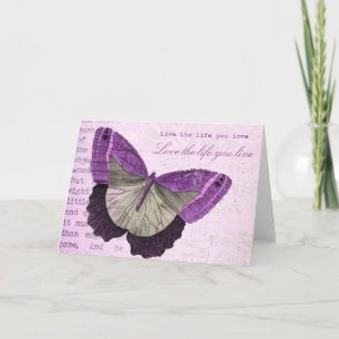 Vintage pink girly butterfly inspirational quote card