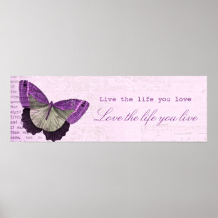 Vintage pink girly butterfly inspirational quote poster