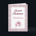 Vintage Pink Glitter Rose Sweet Sixteen Card<br><div class="desc">Wish that beautiful girl who is turning 16 the sweetest of birthdays with this elegant  vintage floral framed pink glitter rose.  Adding her nick name and personal message will make it even more special and meaningful.    Best wishes and sweet sixteen to the birthday girl.</div>