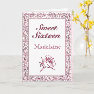 Vintage Pink Glitter Rose Sweet Sixteen Card