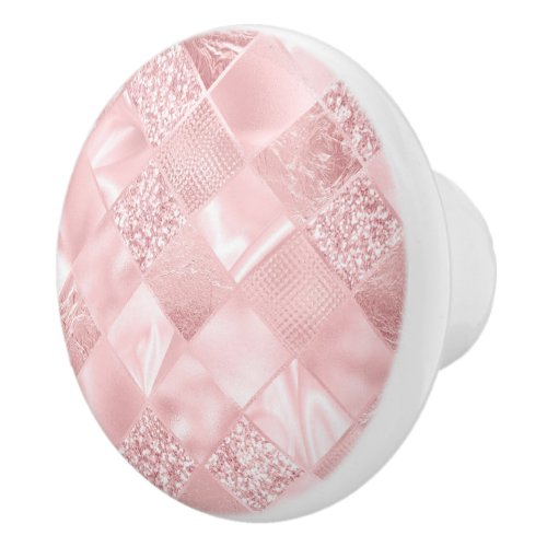 Vintage Pink Glitter Satin Quilt Pattern Elegant Ceramic Knob