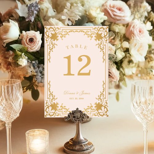  Vintage Pink Gold Antique Ornate Elegant Wedding  Table Number