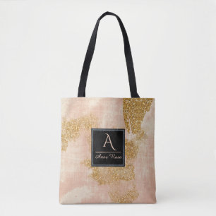 *~* Vintage Pink Gold Glitter Distressed Golden Tote Bag