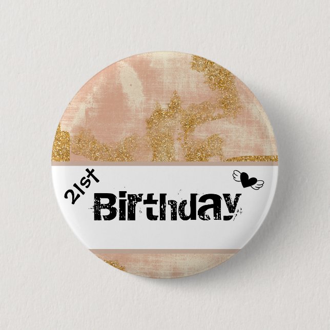 *~* Vintage Pink Gold Glitter Golden Distressed Button (Front)