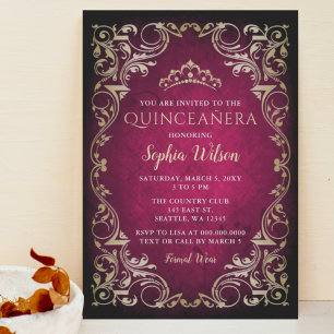 Vintage Pink Gold Princess Tiara Quinceañera Invitation