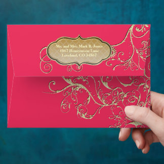 Vintage Pink Gold Swirl Wedding Envelope