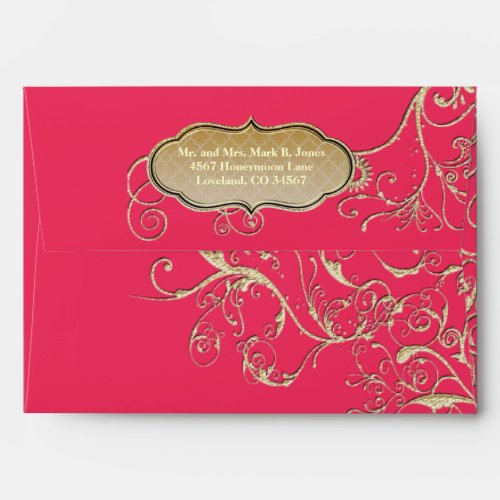 Vintage Pink Gold Swirl Wedding Envelope