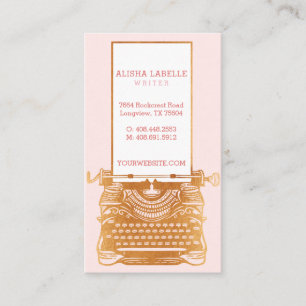 Vintage Pink & Gold Underwood Typewriter Monogram Business Card