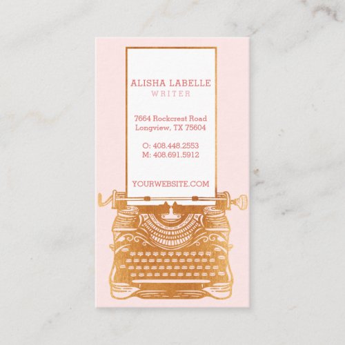 Vintage Pink  Gold Underwood Typewriter Monogram Business Card