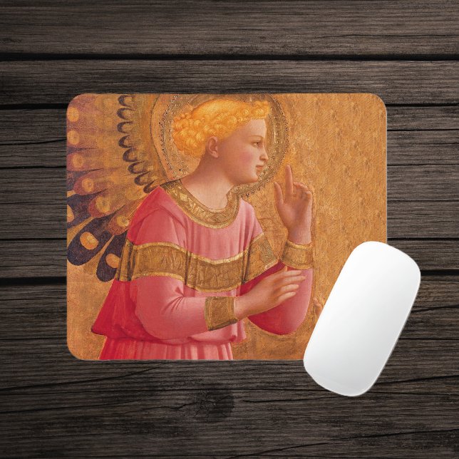 Vintage Pink Golden Christian Angel Mouse Pad (Holy Christian angel figure pink gold dress on mousepad.)