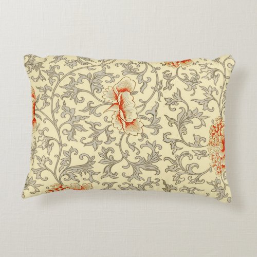 Vintage Pink Gray Artwork Botanical Floral Accent Pillow