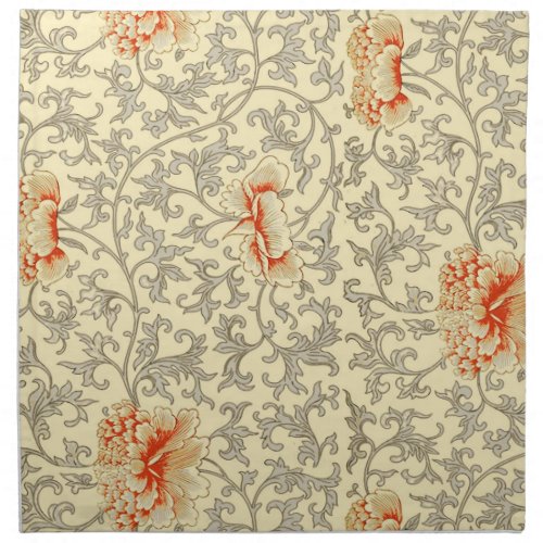 Vintage Pink Gray Artwork Botanical Floral Cloth Napkin