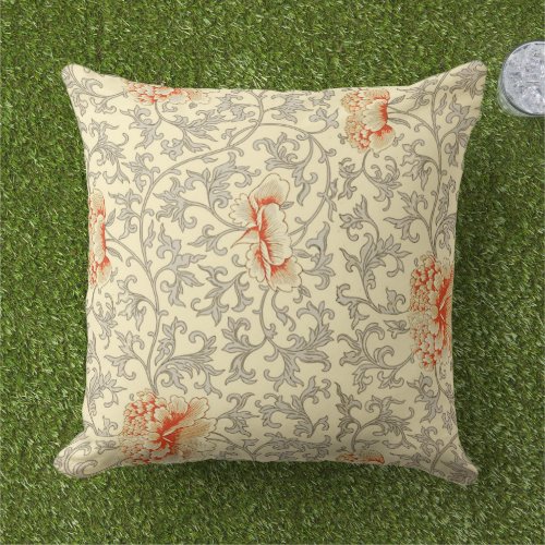 Vintage Pink Gray Artwork Botanical Floral Outdoor Pillow