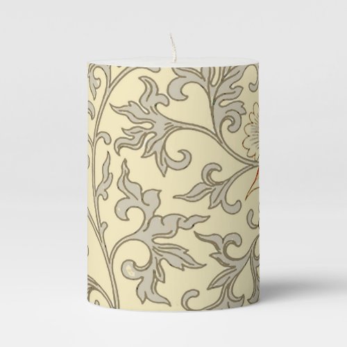 Vintage Pink Gray Artwork Botanical Floral Pillar Candle