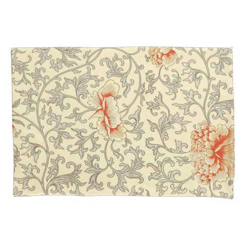 Vintage Pink Gray Artwork Botanical Floral Pillowcase