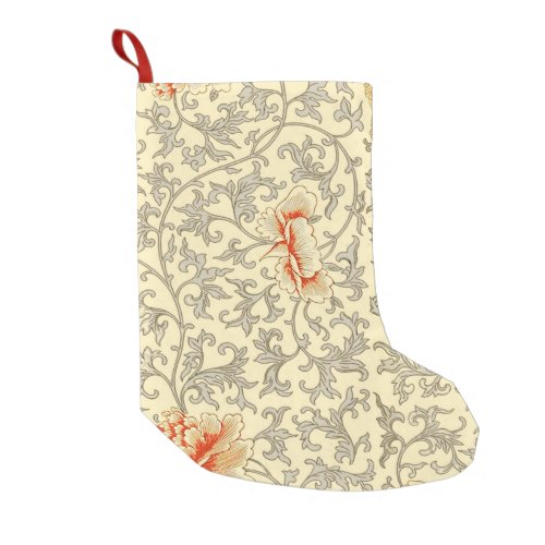 Vintage Pink Gray Artwork Botanical Floral Small Christmas Stocking