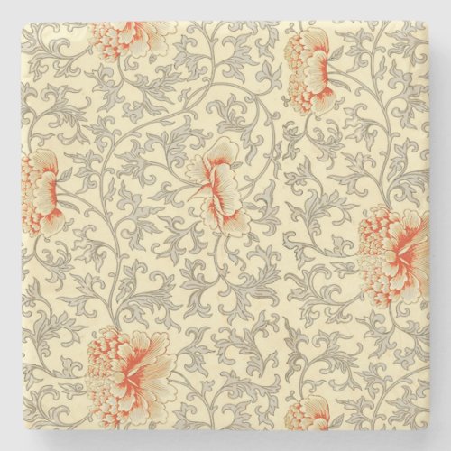 Vintage Pink Gray Artwork Botanical Floral Stone Coaster